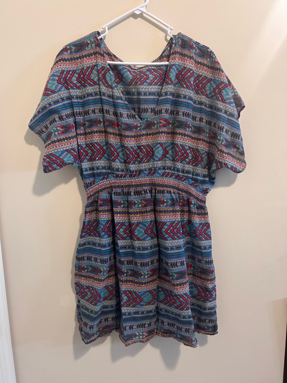 Xhilaration Teal & Red Aztec Print Dress